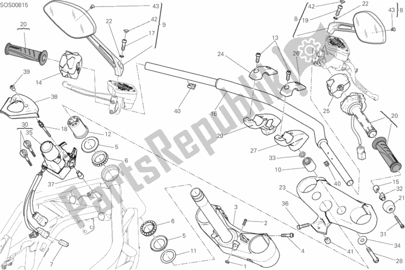 Tutte le parti per il Manubrio del Ducati Diavel Xdiavel S USA 1260 2019